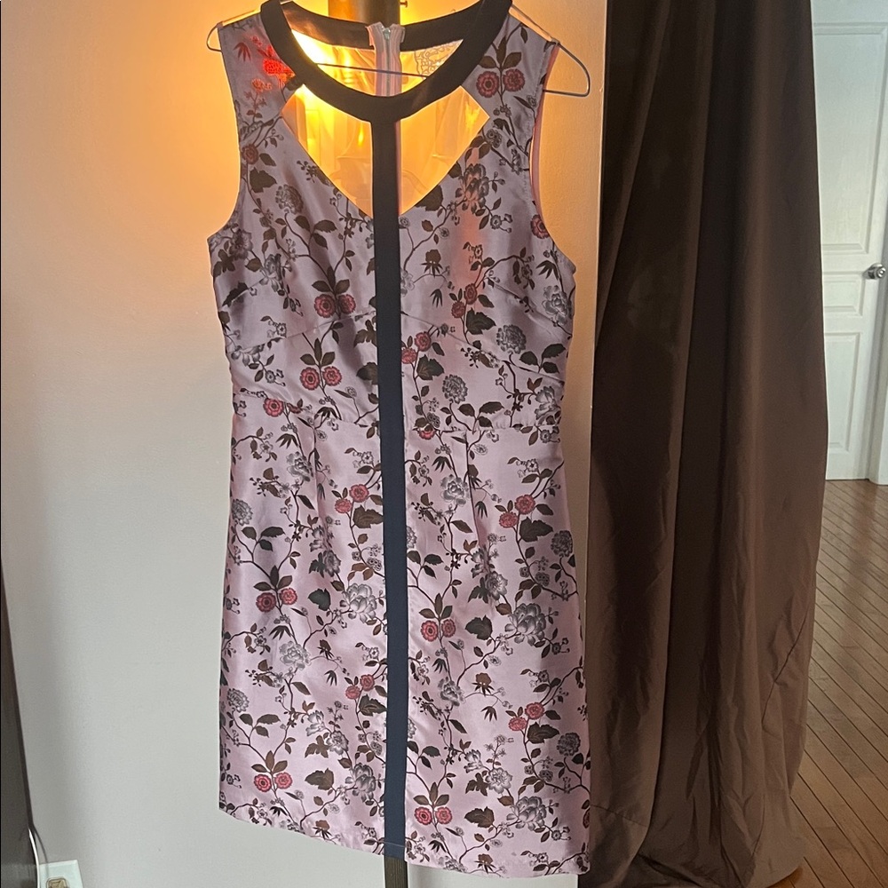 Pink Martini Pink Floral Midi Dress with NavyTrim